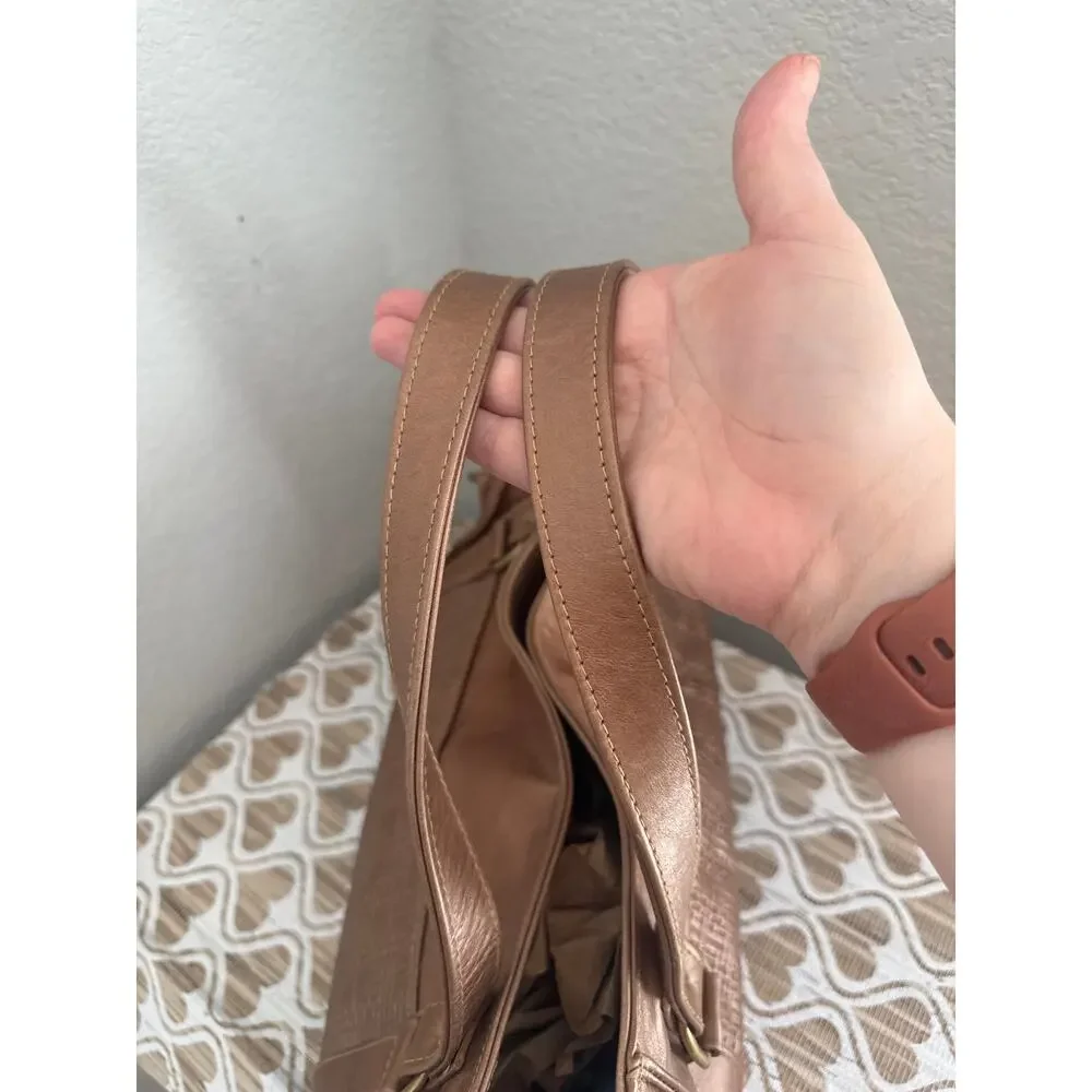 Marnie Bug Bag Golden Bronze Textured Leather Shoulder Bag with Gold Hardware